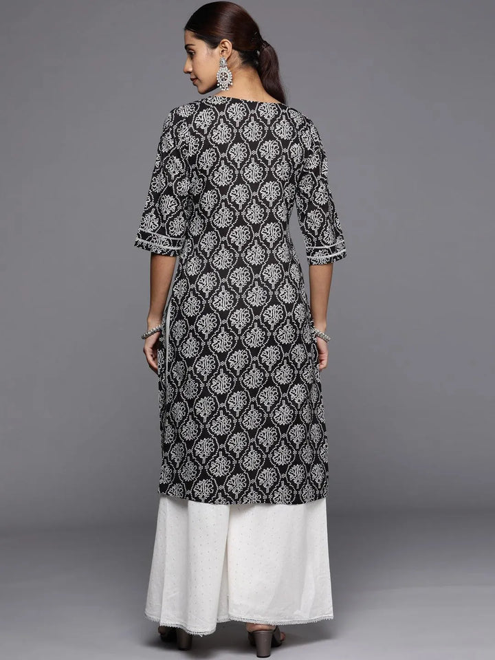 Black Printed Cotton Straight Kurta - Libas