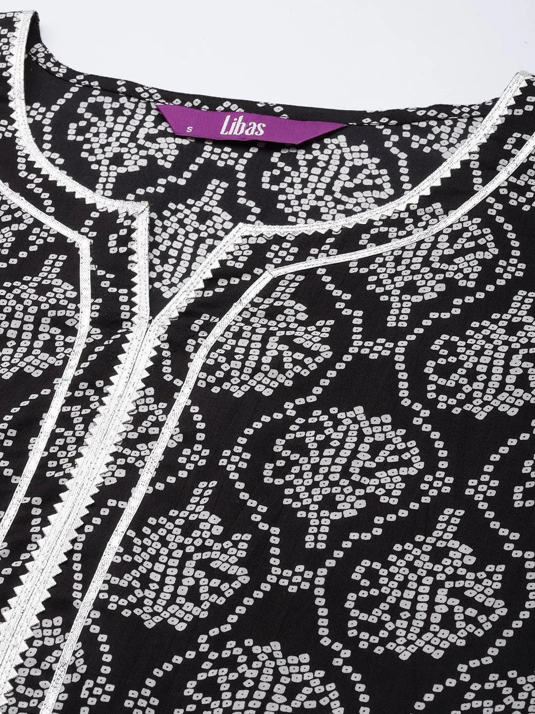 Black Printed Cotton Straight Kurta - Libas