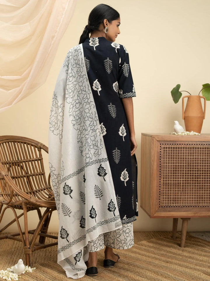 Black Printed Cotton Suit Set - Libas