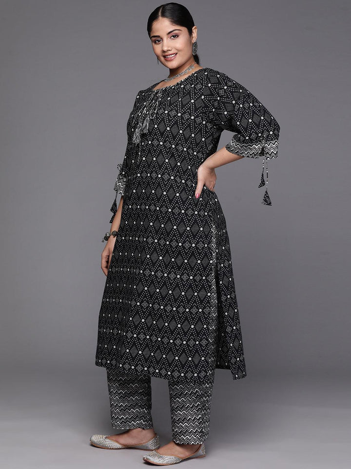 Black Yoke Design Cotton Straight Kurta With Trousers & Dupatta - Libas