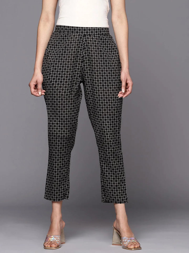 Black Printed Cotton Trousers - Libas