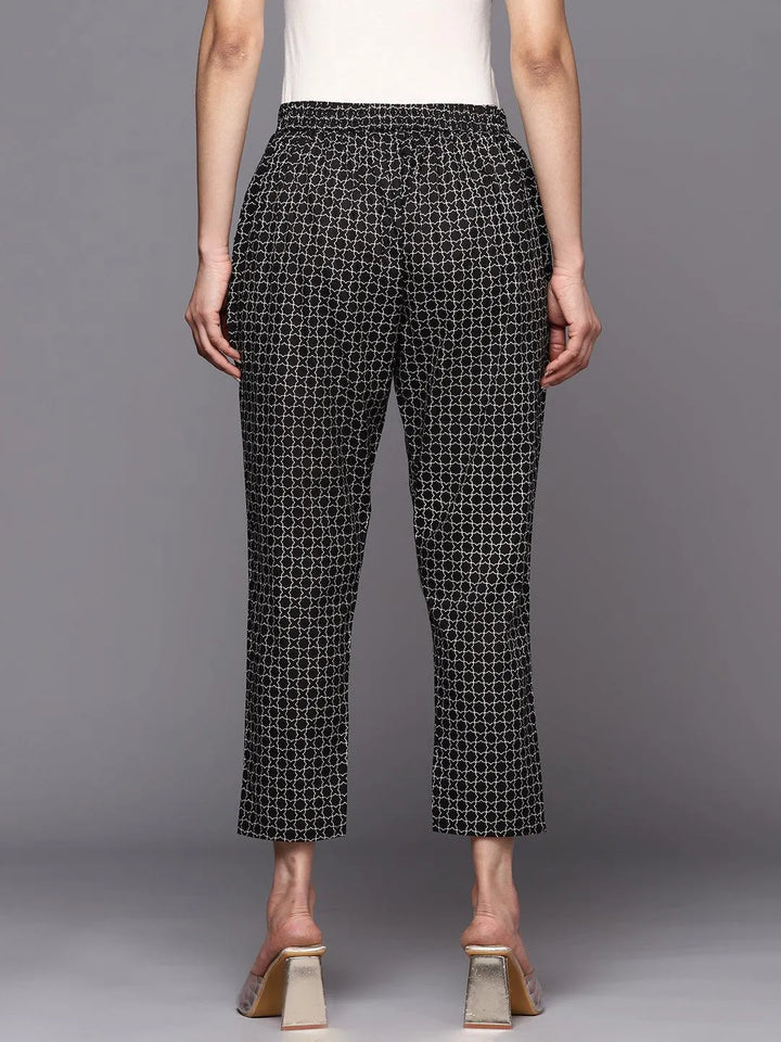 Black Printed Cotton Trousers - Libas