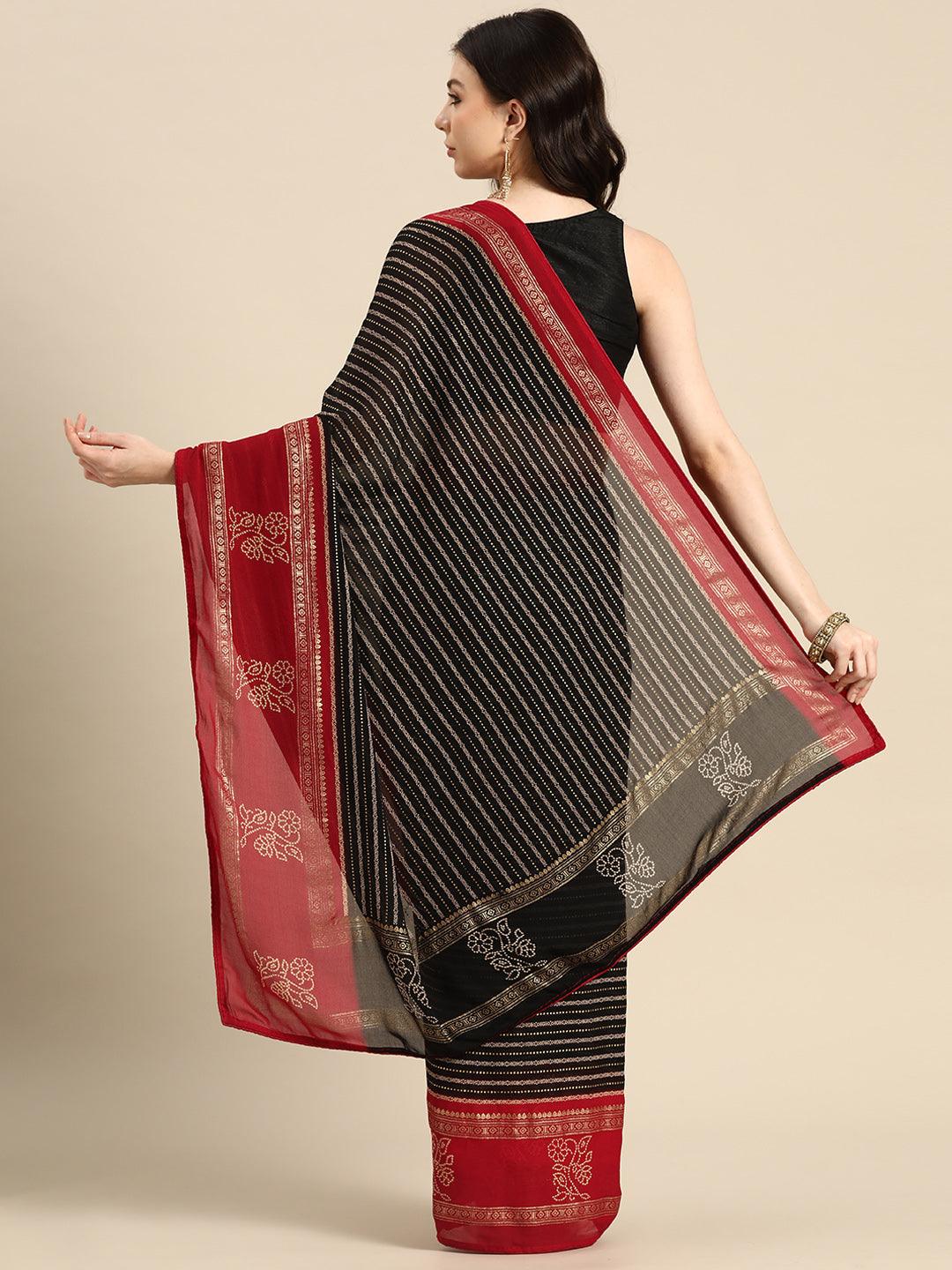 Black Printed Georgette Saree - Libas 