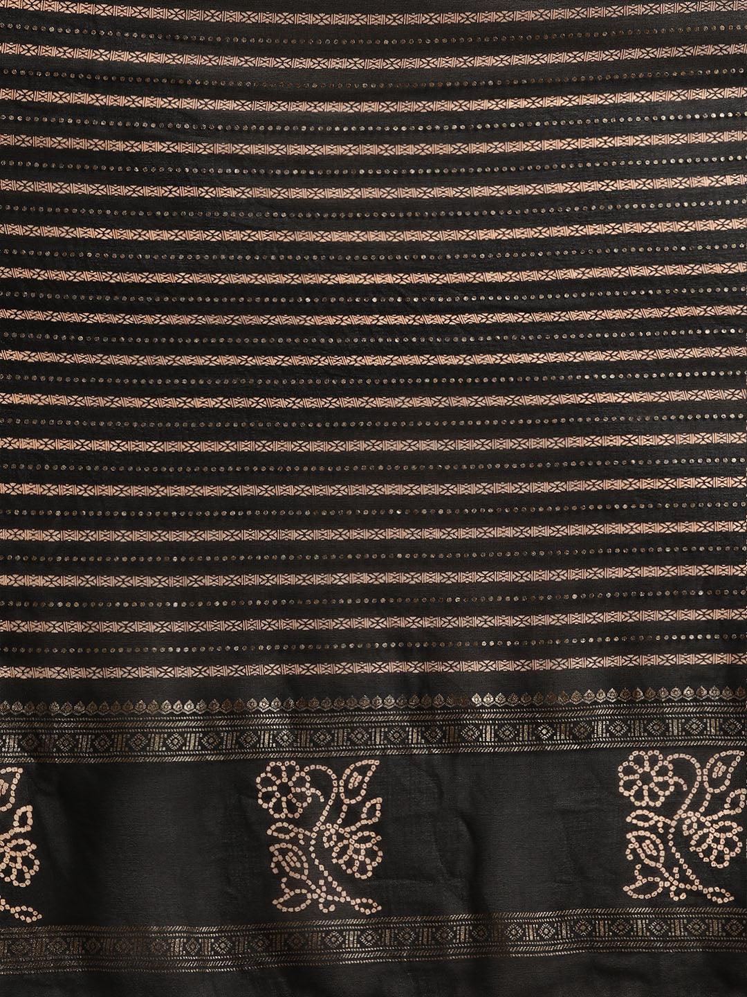 Black Printed Georgette Saree - Libas