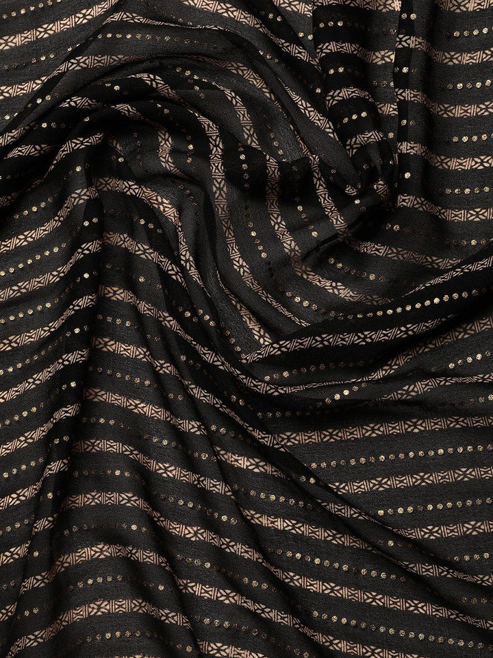 Black Printed Georgette Saree - Libas