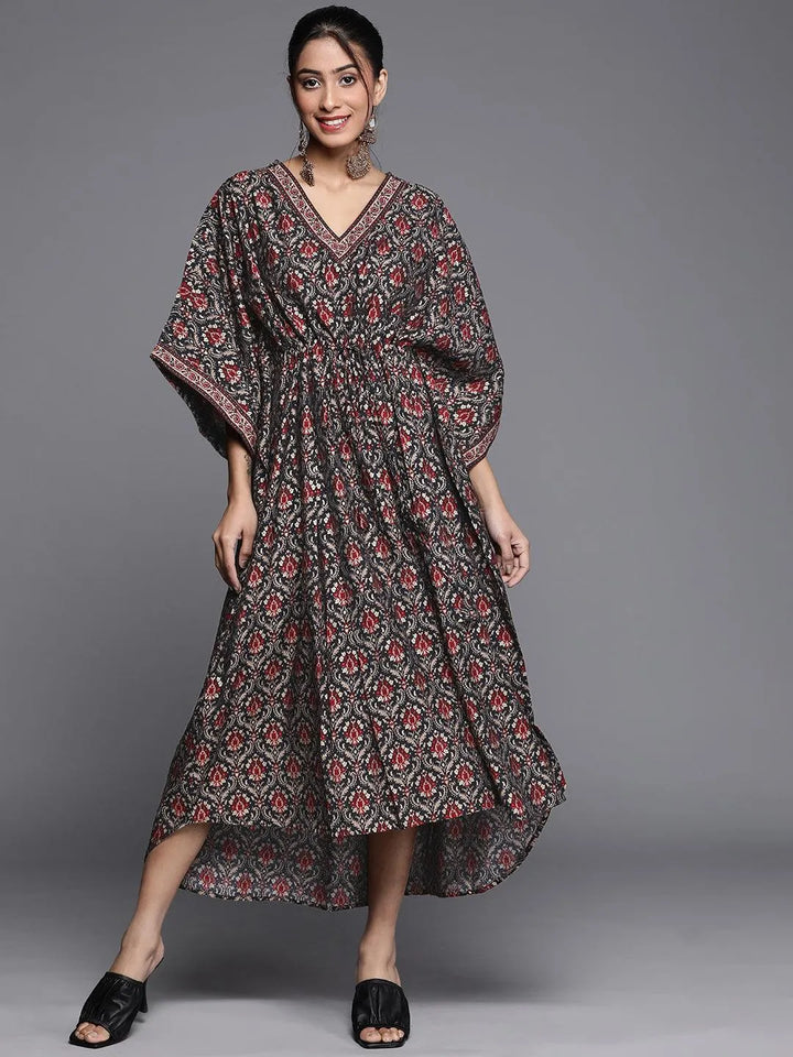 Black Printed Kaftan Dress - Libas