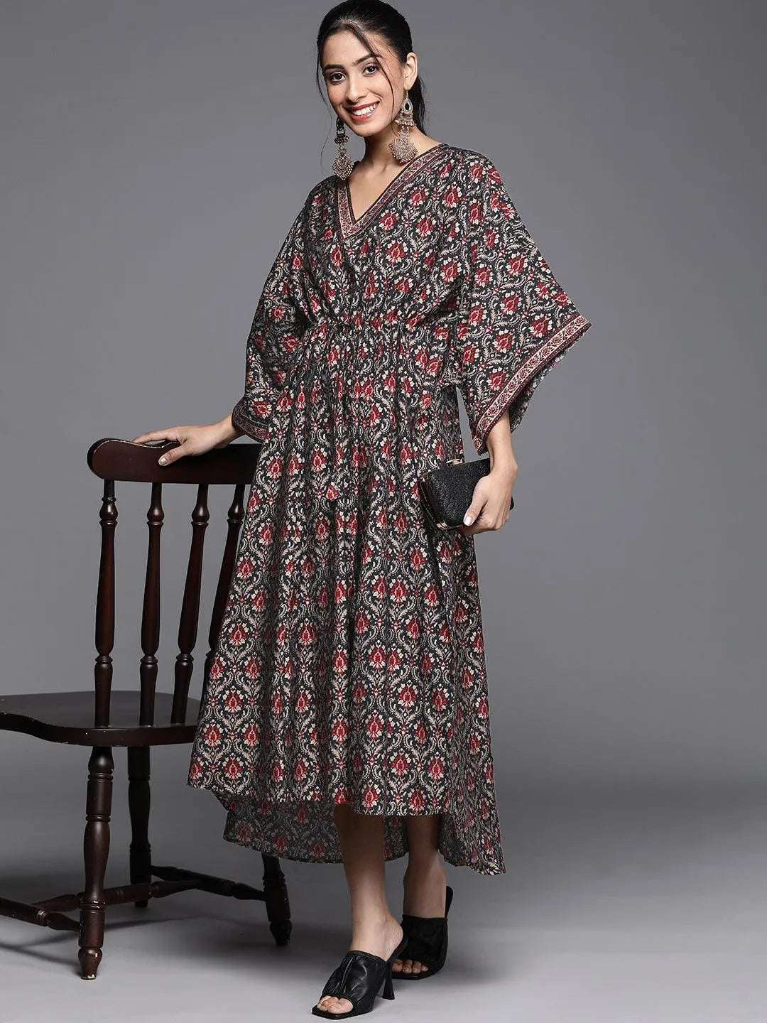 Black Printed Kaftan Dress - Libas