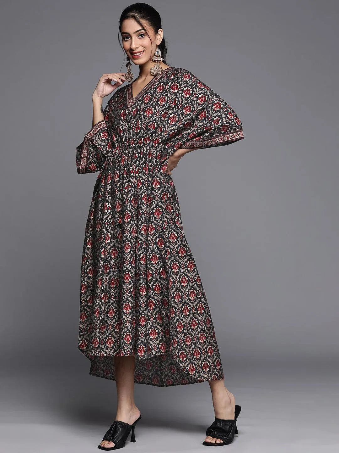 Black Printed Kaftan Dress - Libas