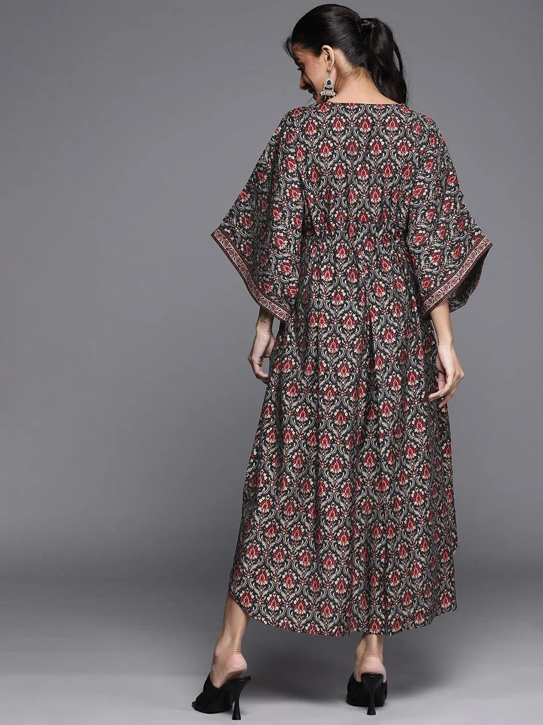 Black Printed Kaftan Dress - Libas