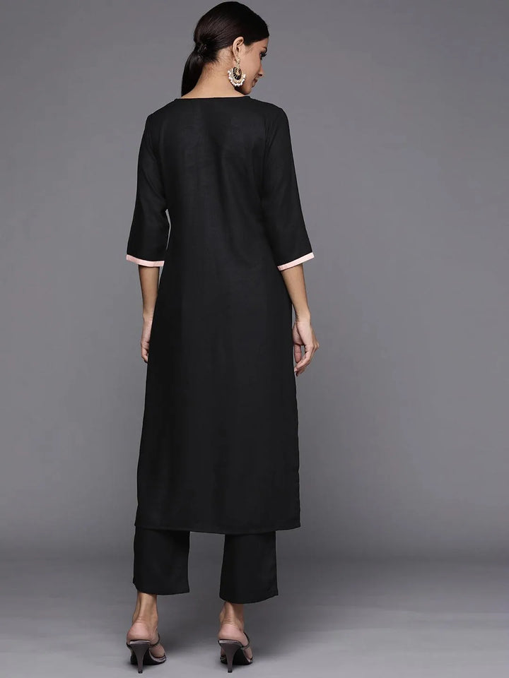 Black Printed Pashmina Wool Kurta - Libas