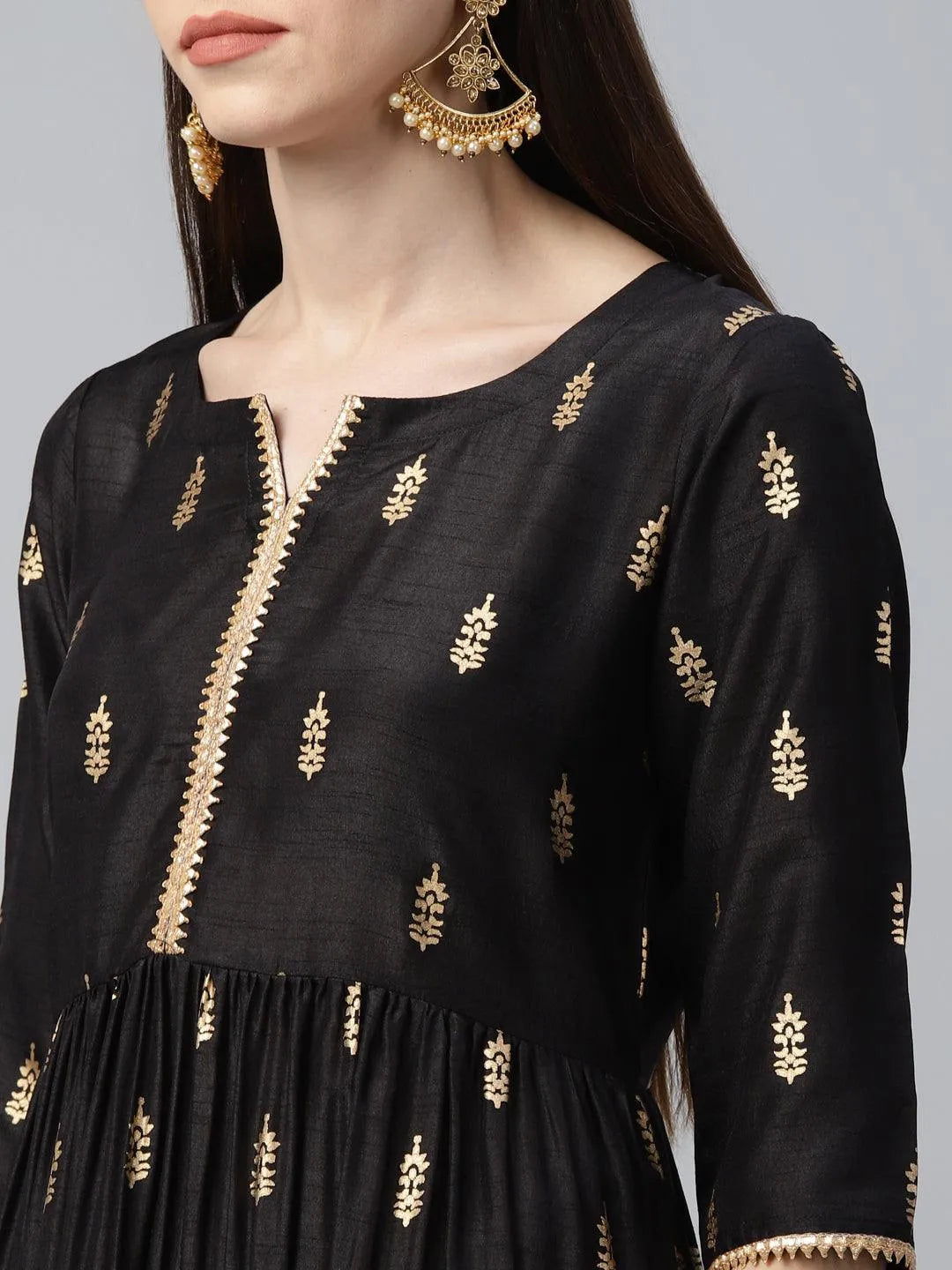 Black Printed Polyester Dress - Libas