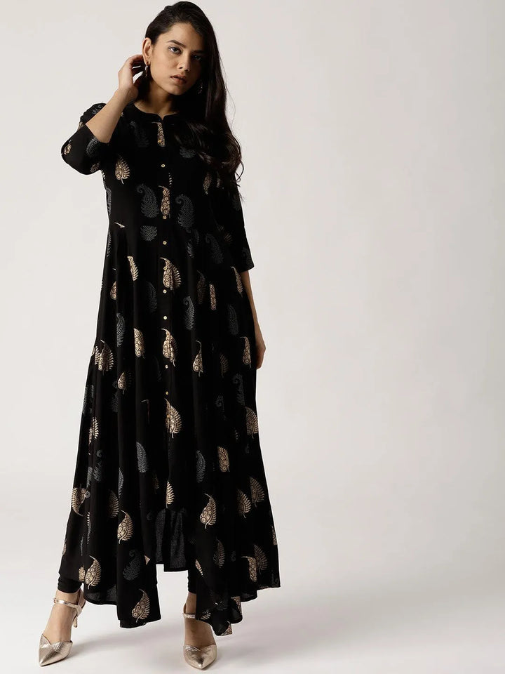 Black Printed Rayon Kurta - Libas