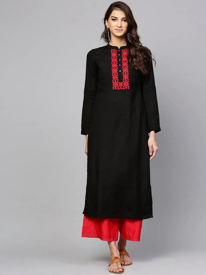 Black Printed Rayon Kurta - Libas