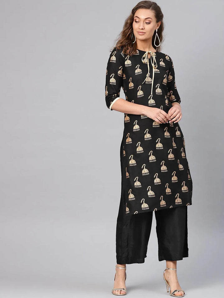 Black Printed Rayon Kurta - Libas