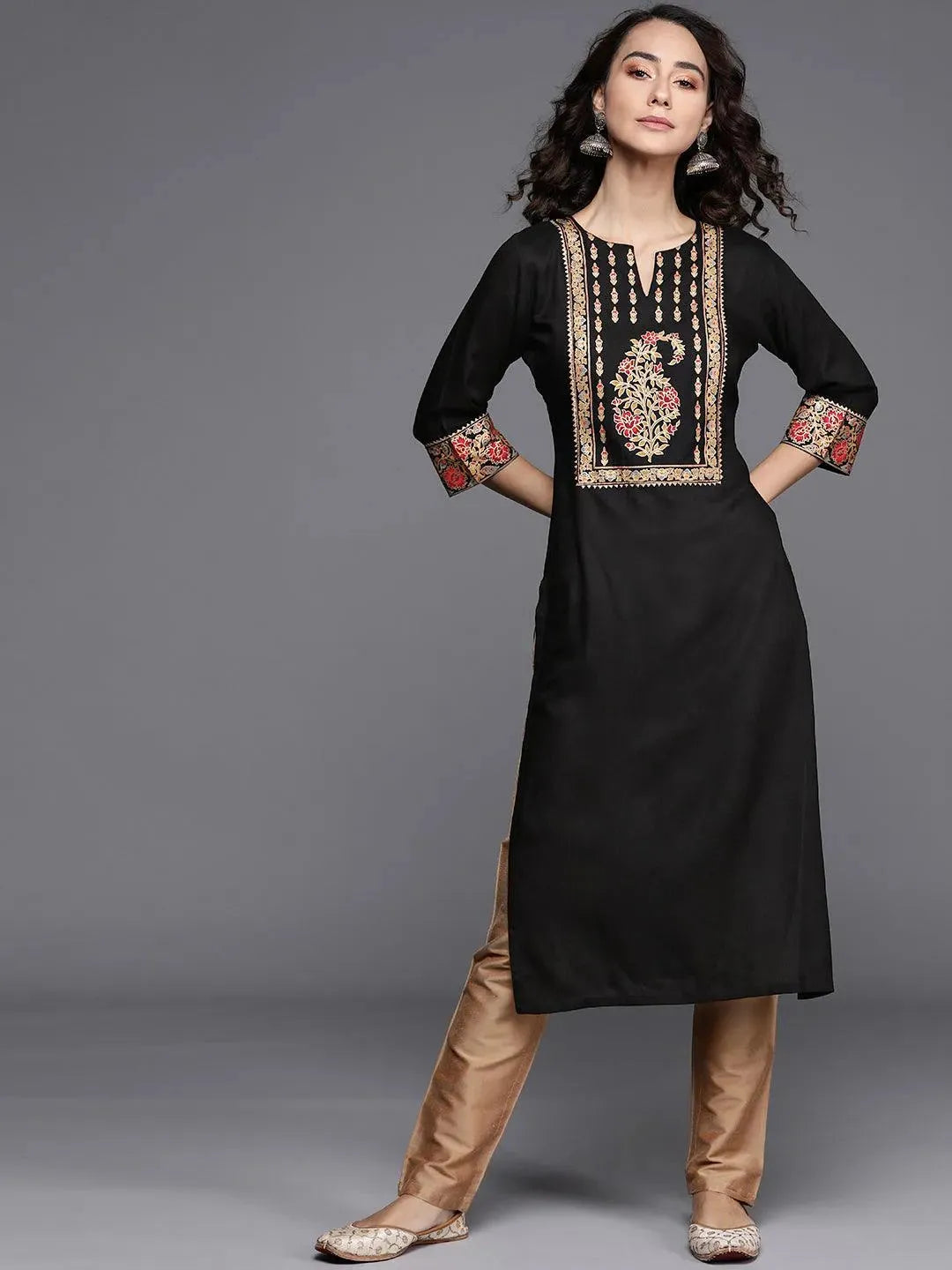 

Black Printed Rayon Kurta