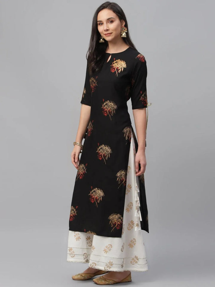 Black Printed Rayon Kurta - Libas