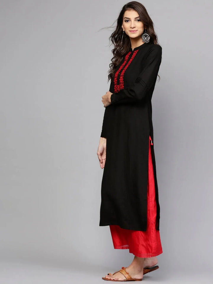 Black Printed Rayon Kurta - Libas