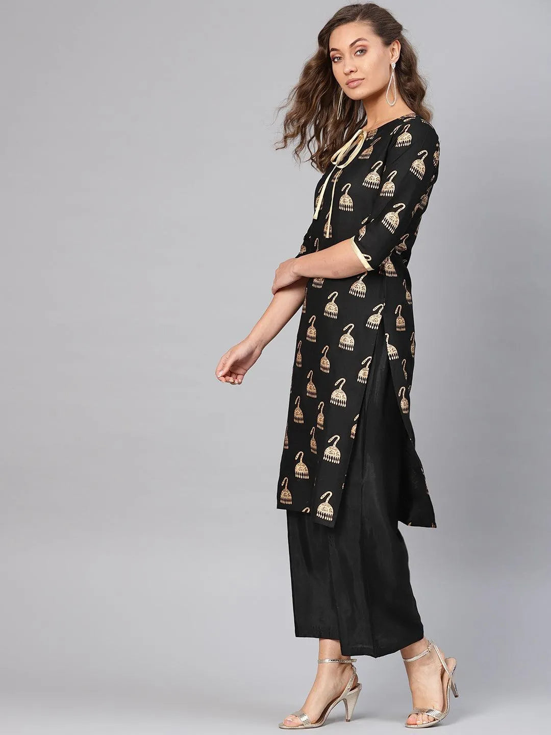 Black Printed Rayon Kurta - Libas