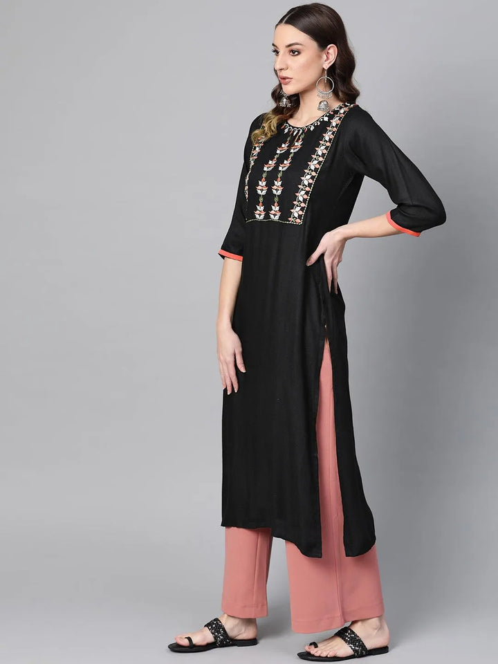 Black Printed Rayon Kurta - Libas