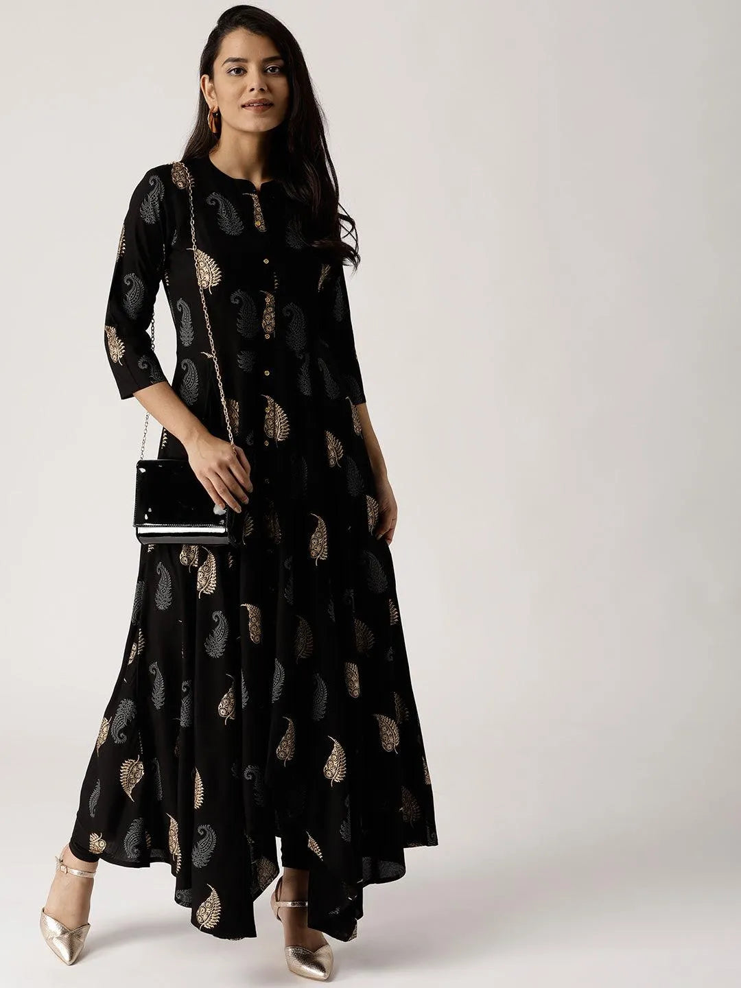 Black Printed Rayon Kurta - Libas