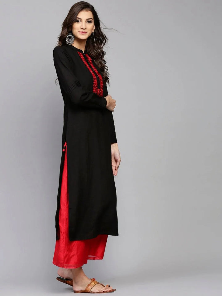 Black Printed Rayon Kurta - Libas