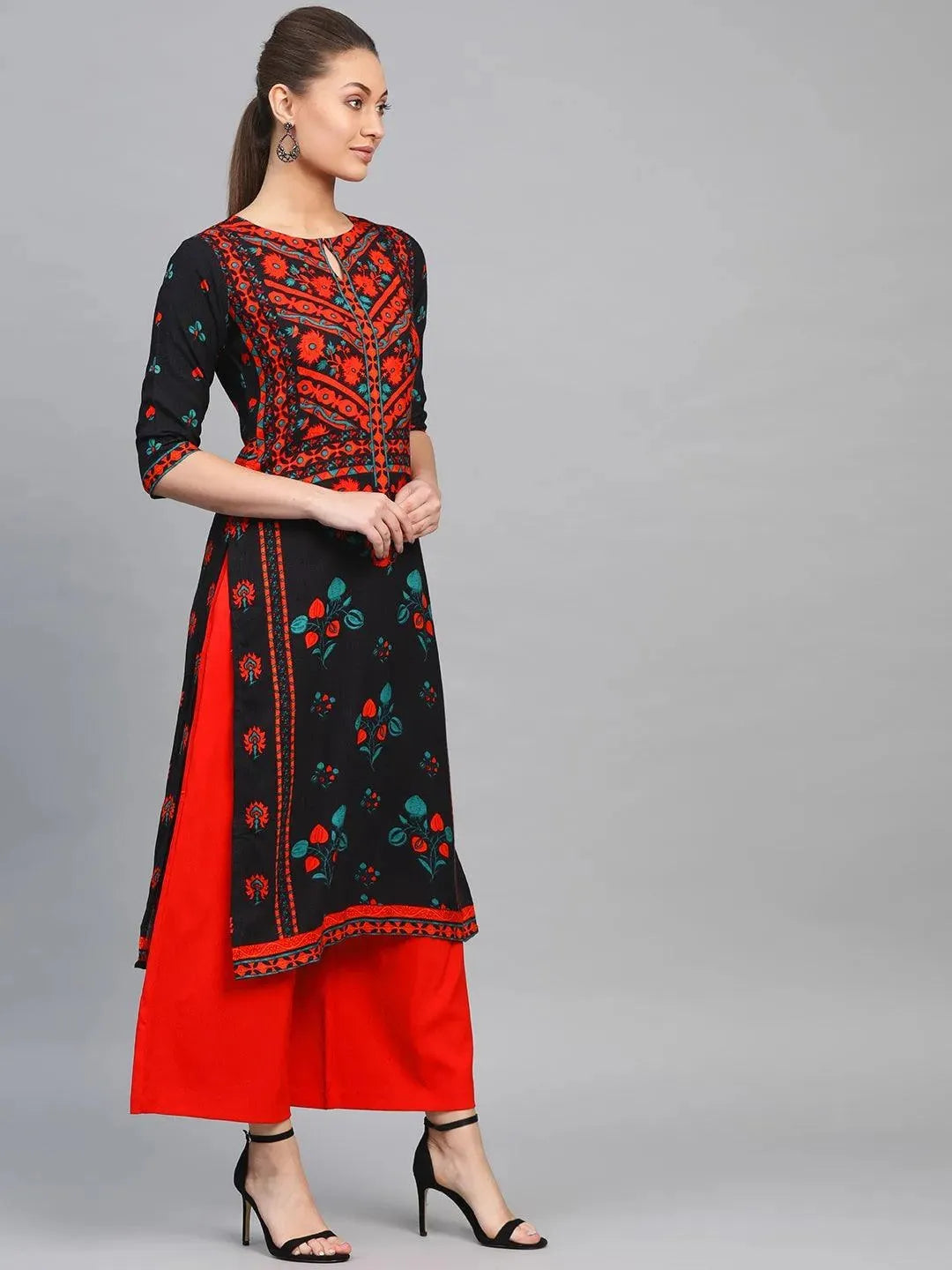 

Black Printed Rayon Kurta