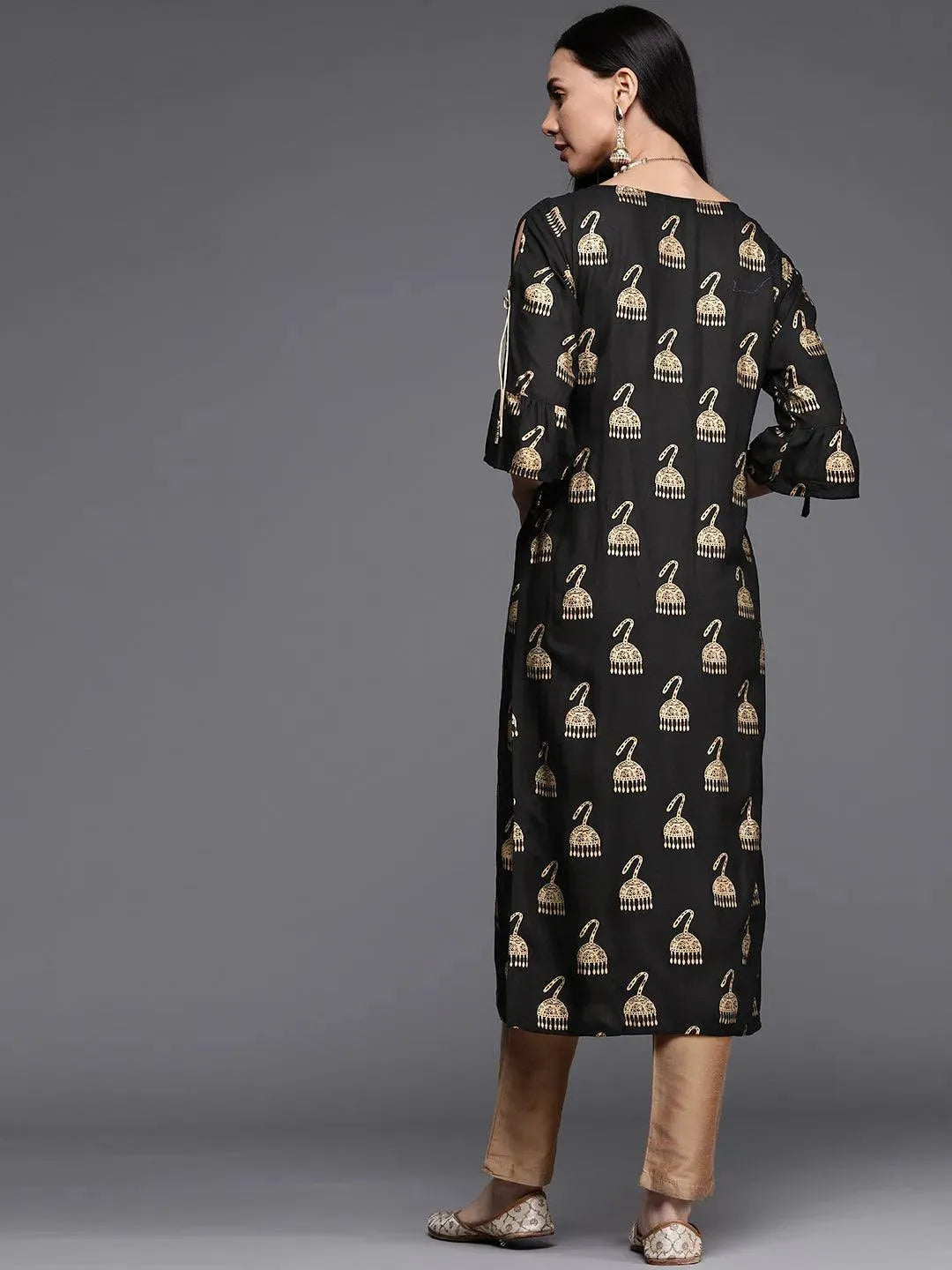 Black Printed Rayon Kurta - Libas