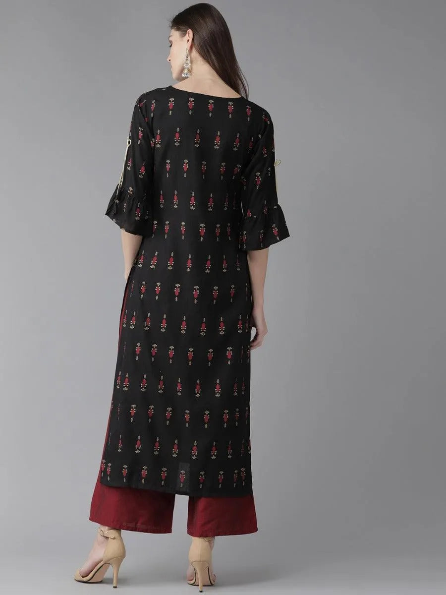 Black Printed Rayon Kurta - Libas