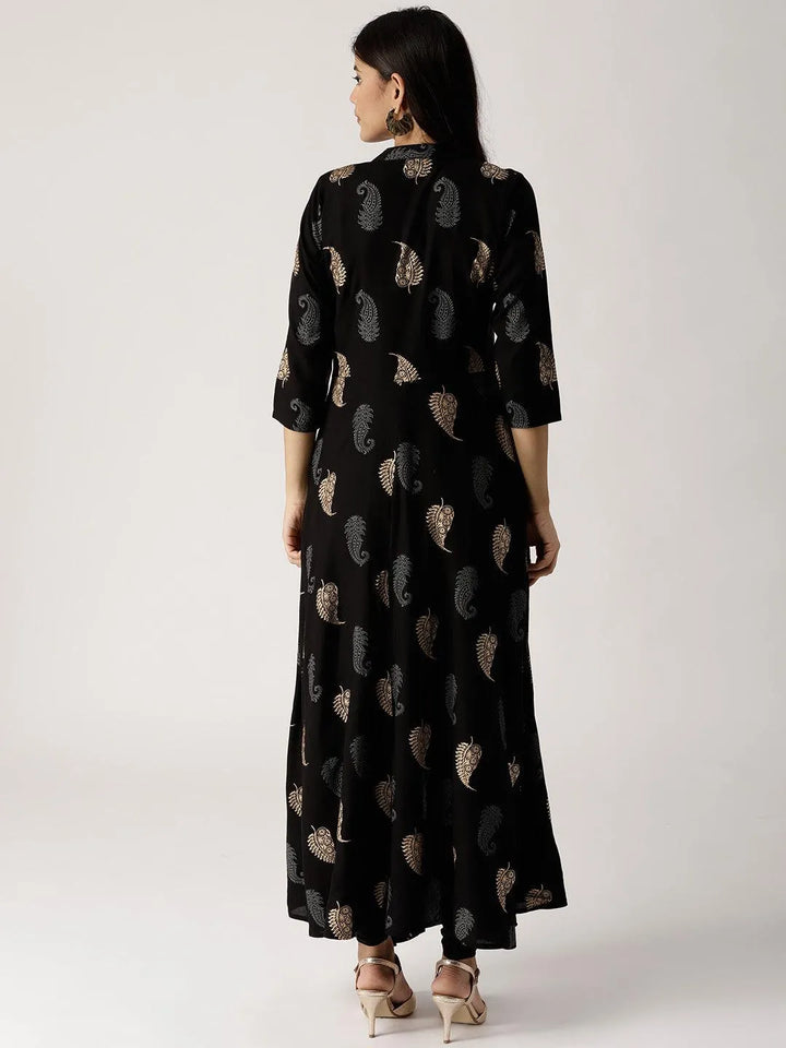 Black Printed Rayon Kurta - Libas