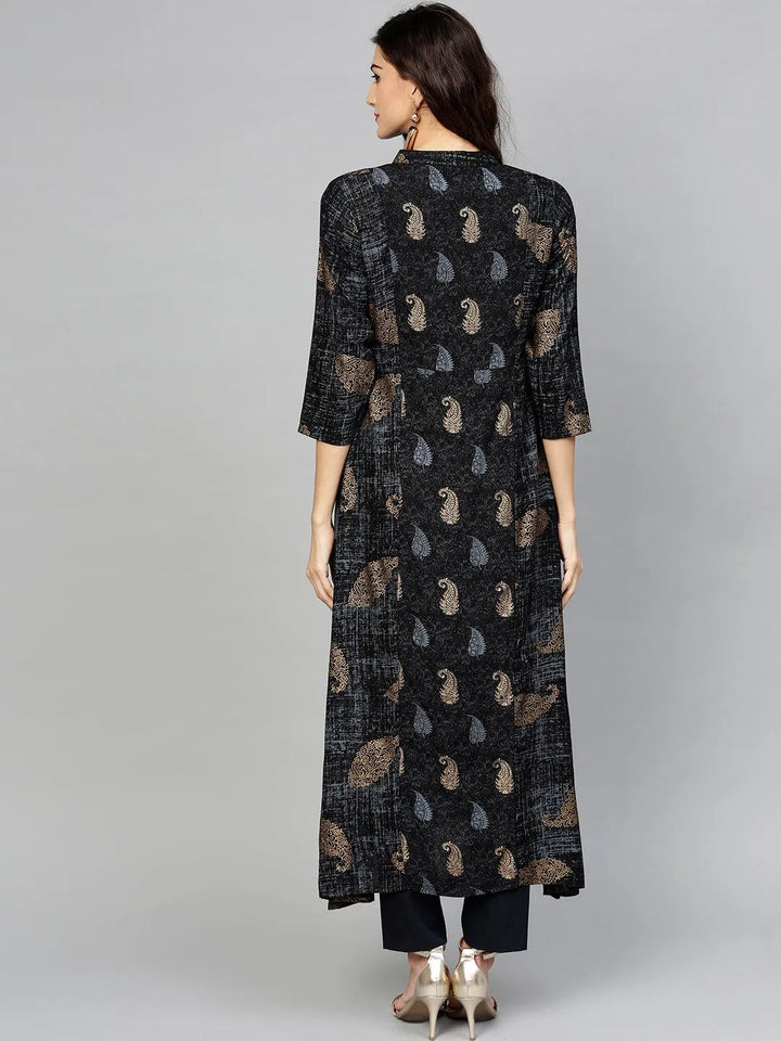 Black Printed Rayon Kurta - Libas