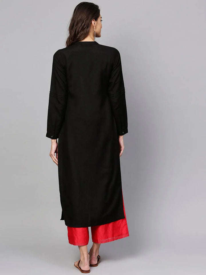 Black Printed Rayon Kurta - Libas