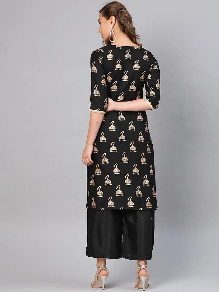 Black Printed Rayon Kurta - Libas