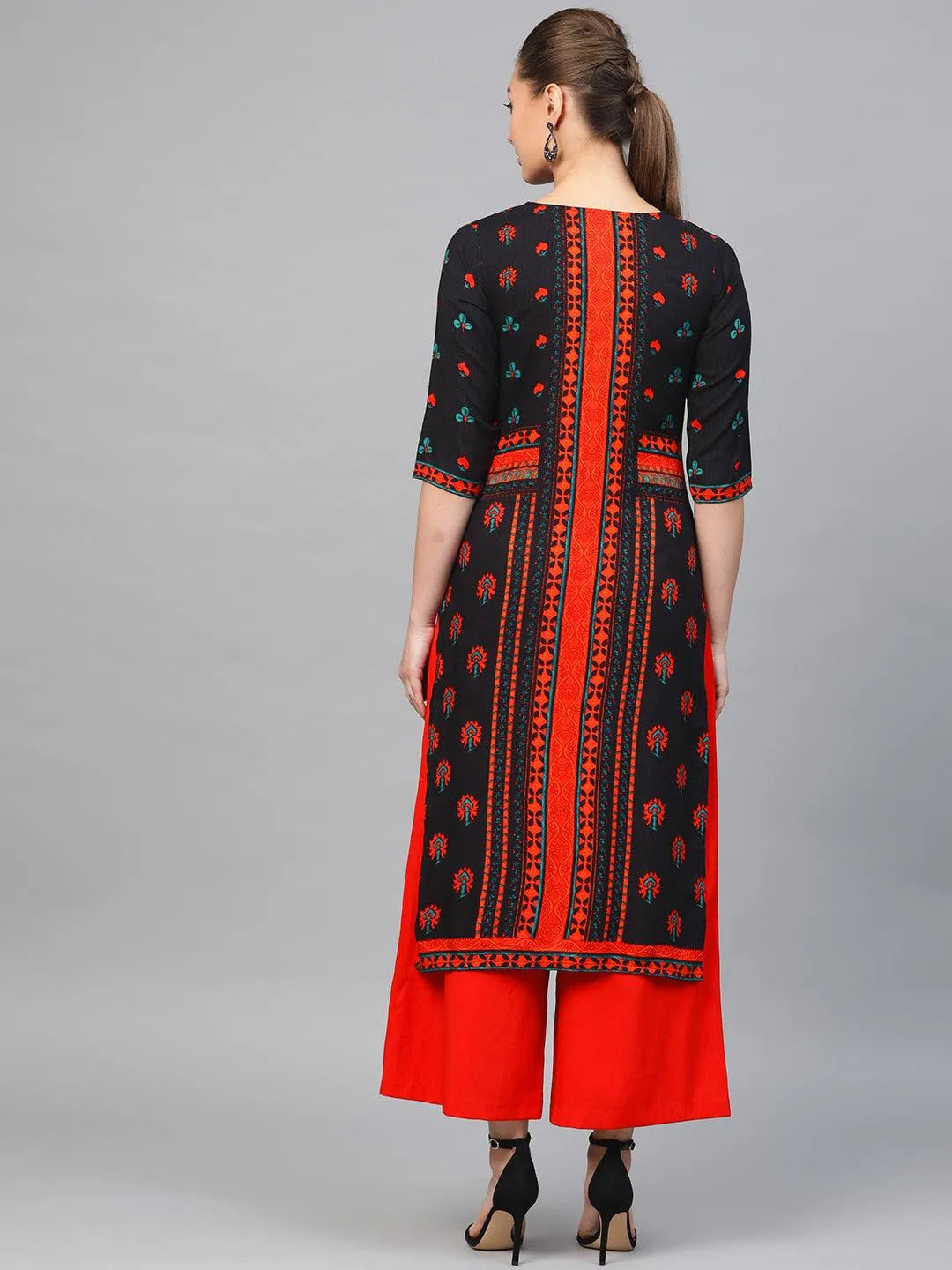 Black Printed Rayon Kurta - Libas