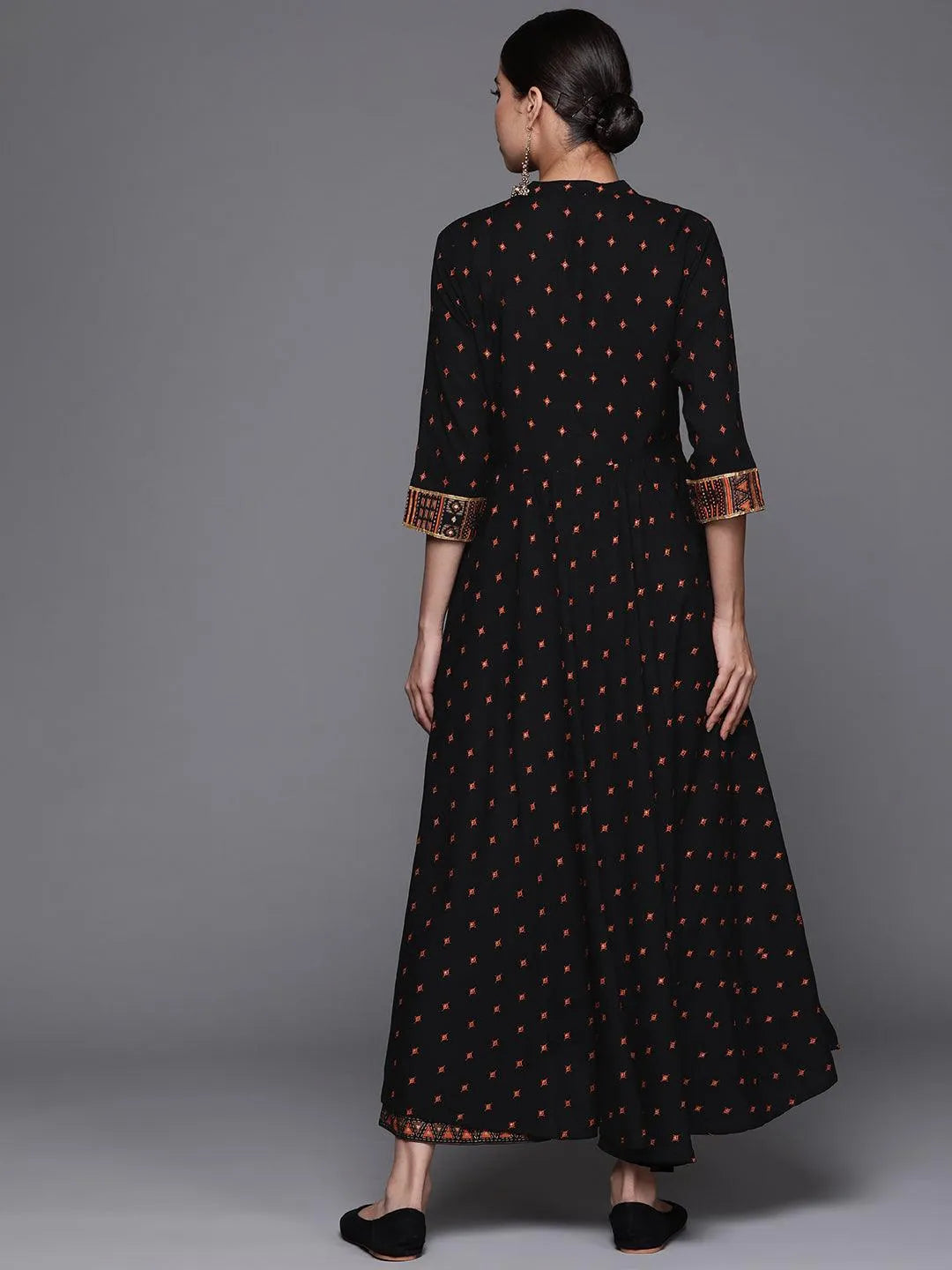 Black Printed Rayon Kurta - Libas 