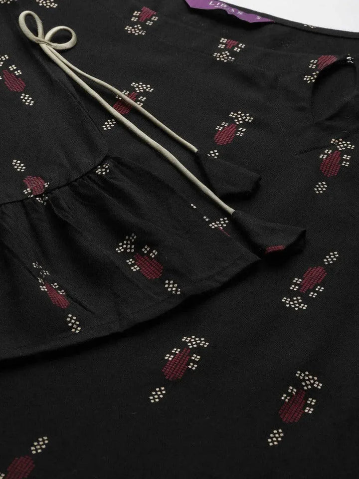 Black Printed Rayon Kurta - Libas