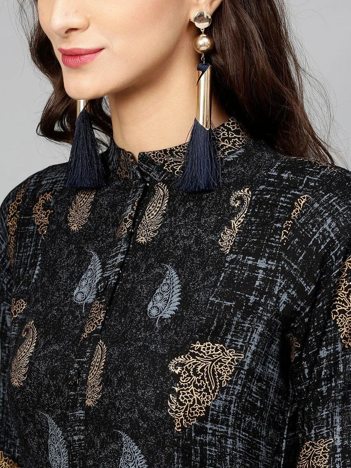 Black Printed Rayon Kurta - Libas