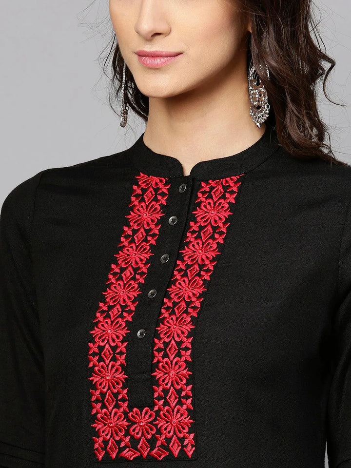 Black Printed Rayon Kurta - Libas