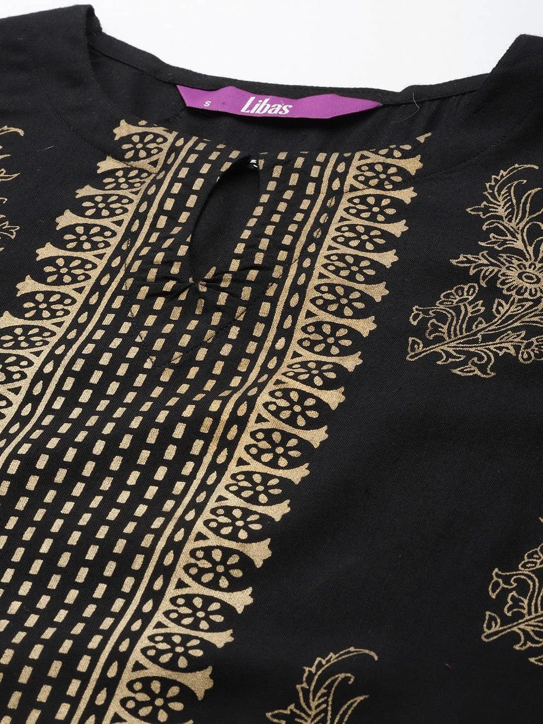 Black Printed Rayon Kurta - Libas