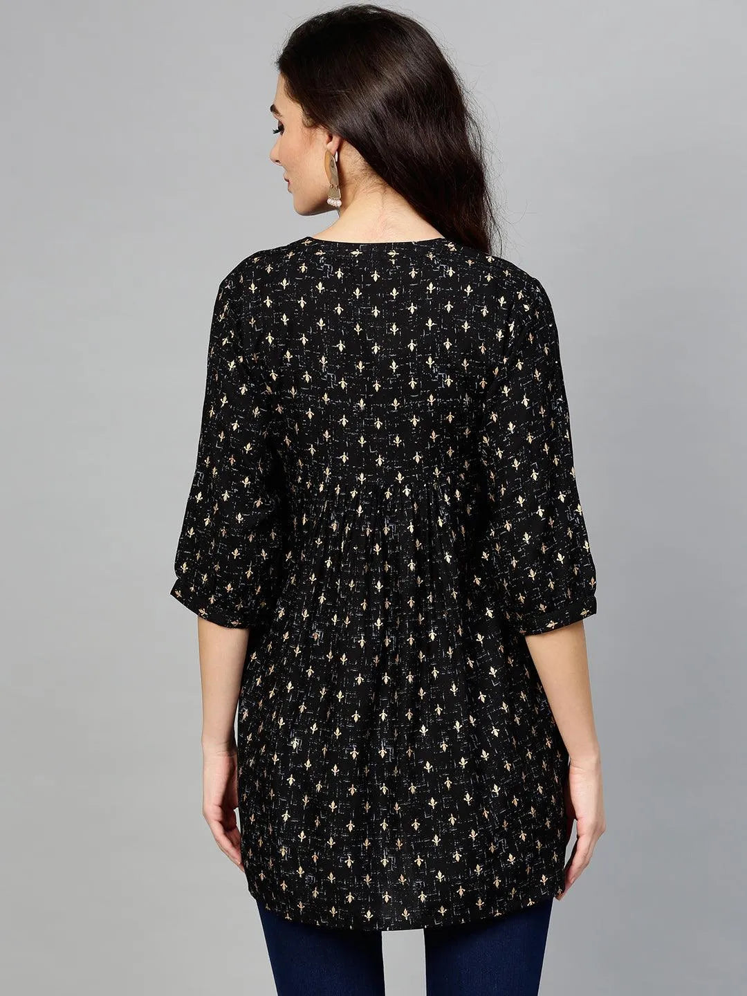 Black Printed Rayon Kurti - Libas