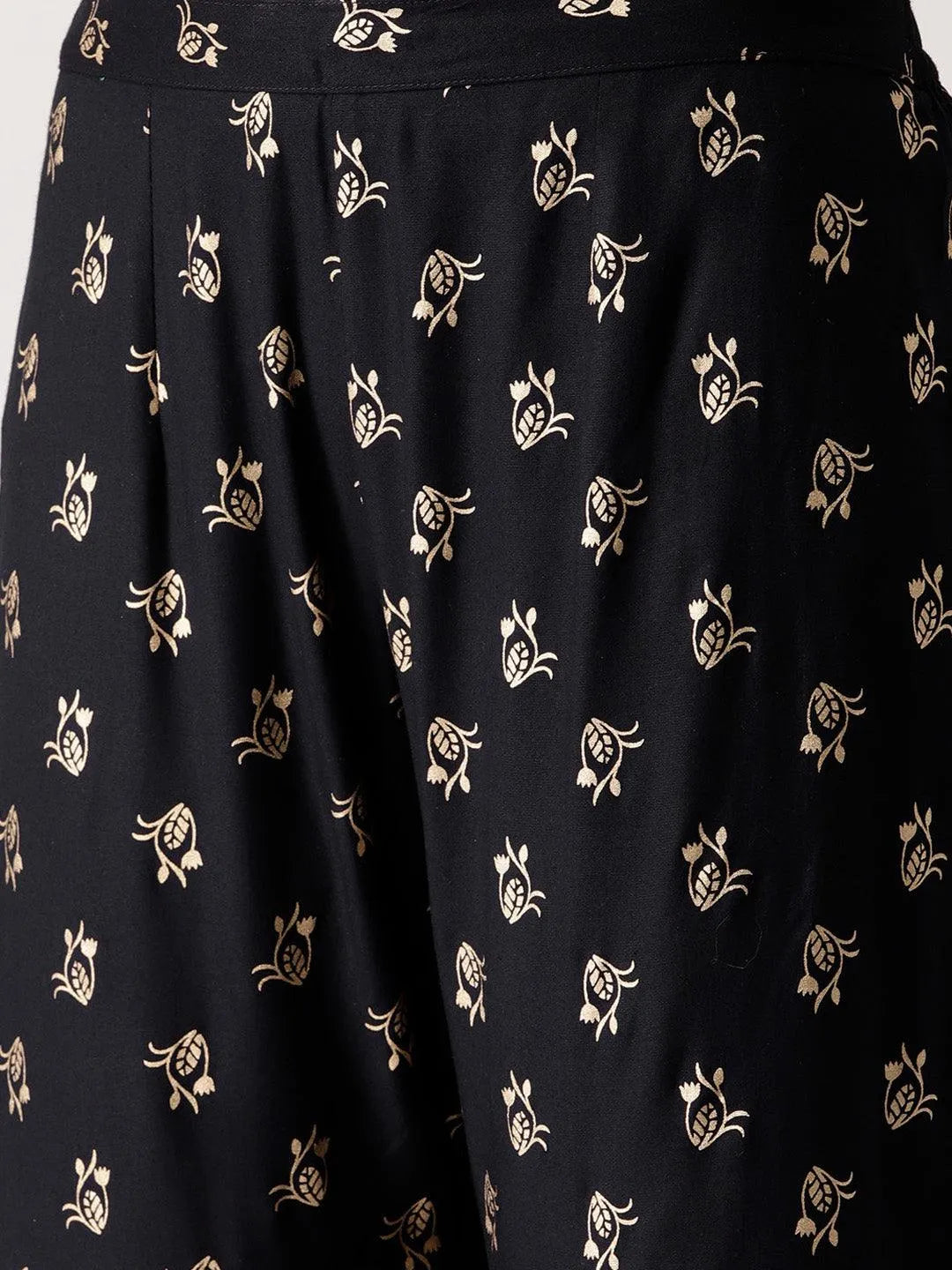 Black Printed Rayon Sharara Pants - Libas