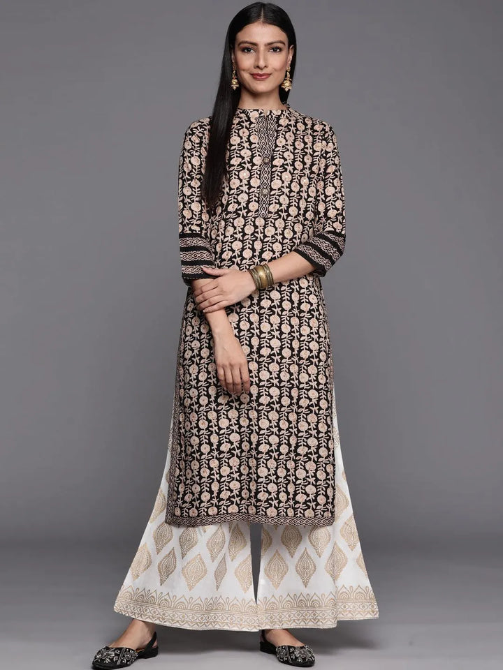 Black Printed Rayon Straight Kurta - Libas