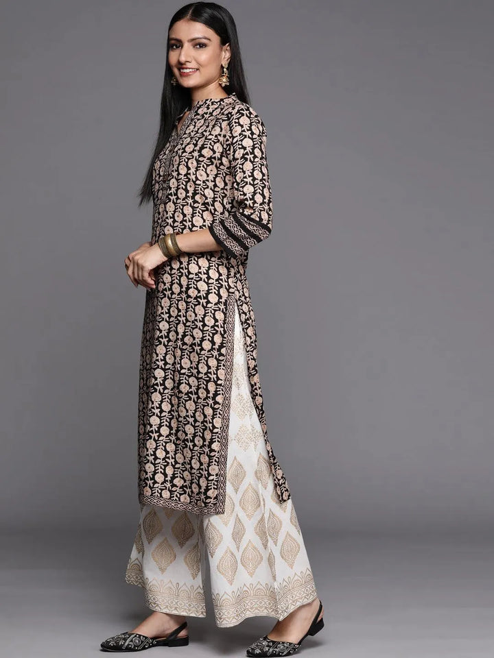 Black Printed Rayon Straight Kurta - Libas