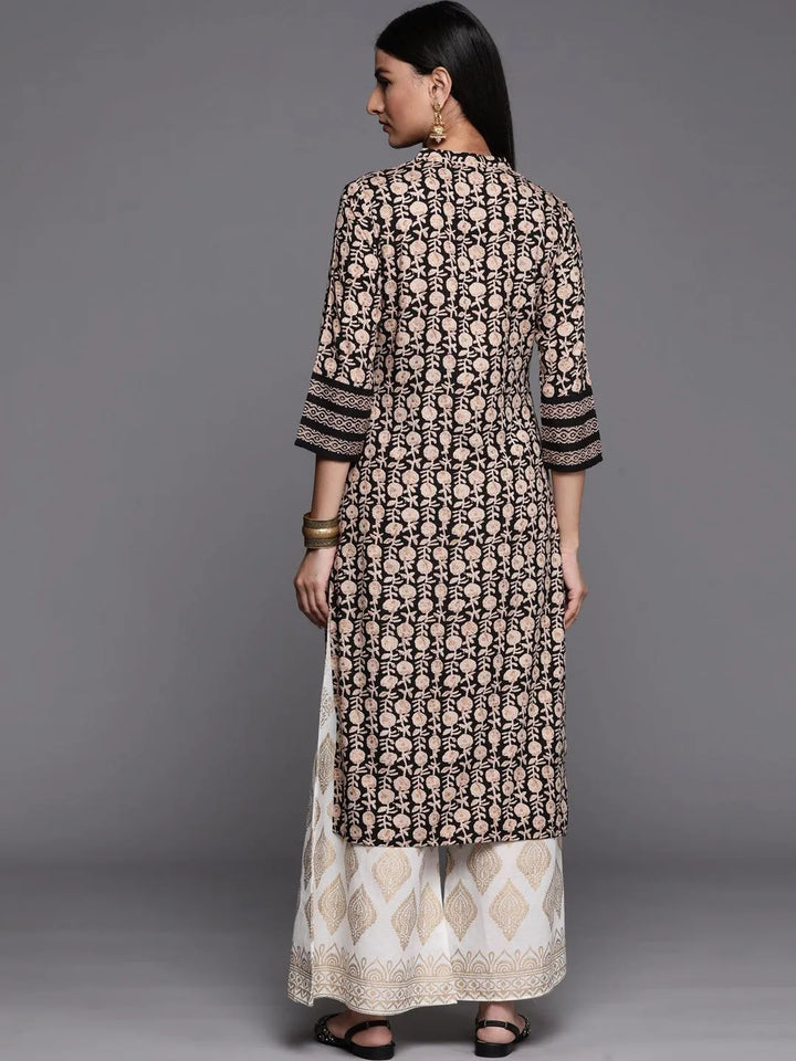 Black Printed Rayon Straight Kurta - Libas