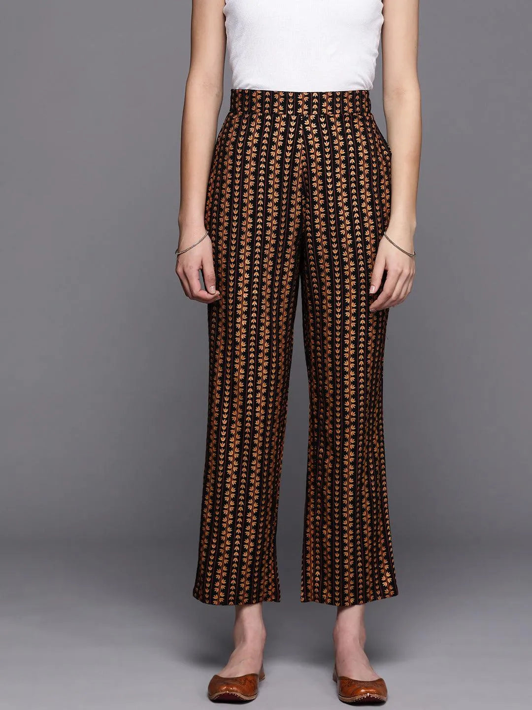 Black Printed Rayon Trousers - Libas