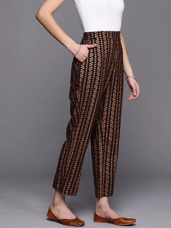 Black Printed Rayon Trousers - Libas