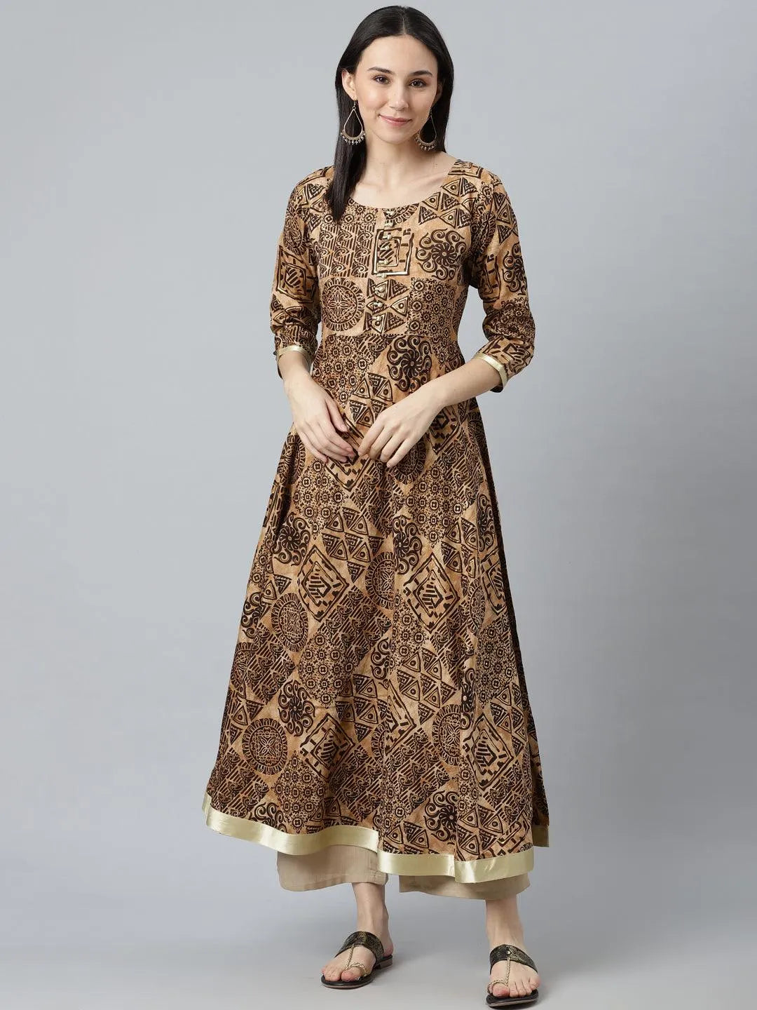 Black Printed Silk Kurta - Libas 