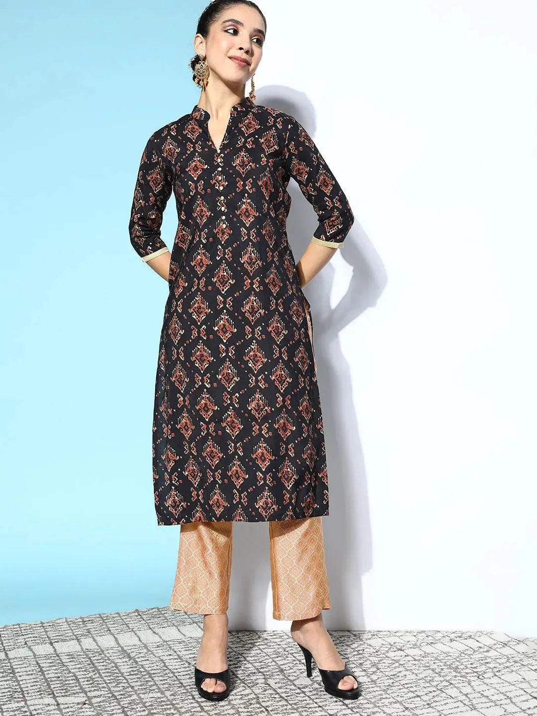 

Black Printed Silk Straight Kurta