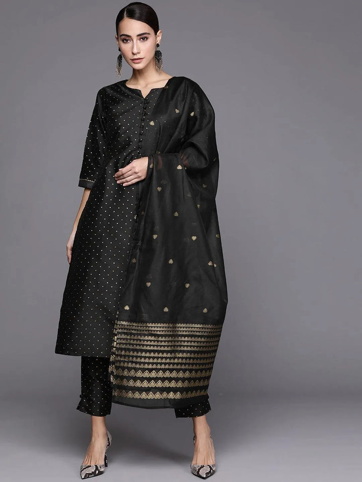 Black Self Design Art Silk Suit Set - Libas