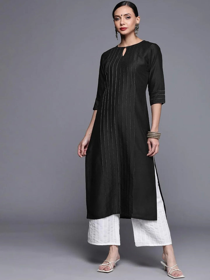 Black Solid Chanderi Silk Kurta - Libas