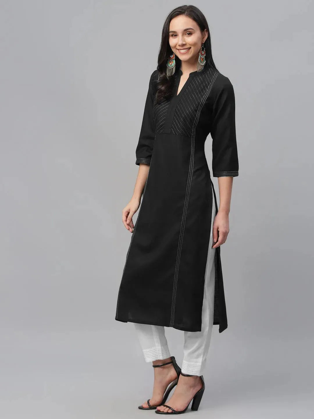 

Buy Black Solid Cotton Kurta - 9075- | Libas Ethnic Wear Online